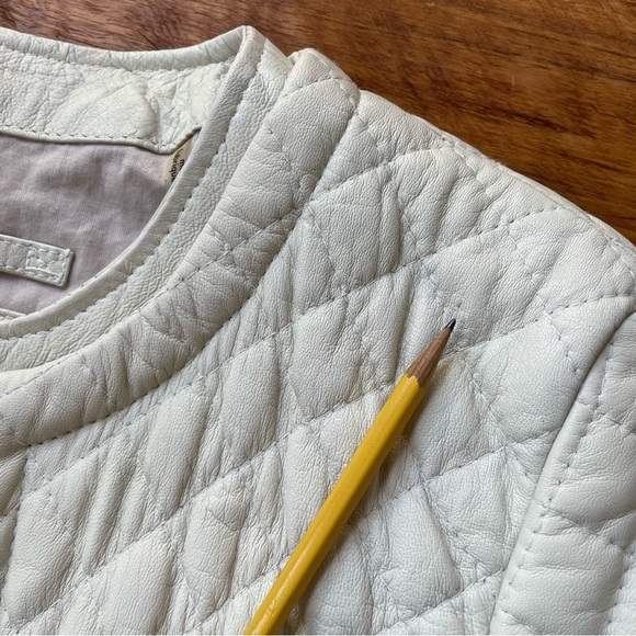 Marc New York Andrew Marc Quilted White Leather Lady Moto Jacket size L - Picture 11 of 16